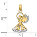 14K w/Rhodium Polished and Textured Angel W/ Faith Charm