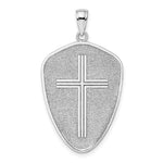 14k White Gold Cross Shield w/ Joshua 1:9 On Reverse Charm