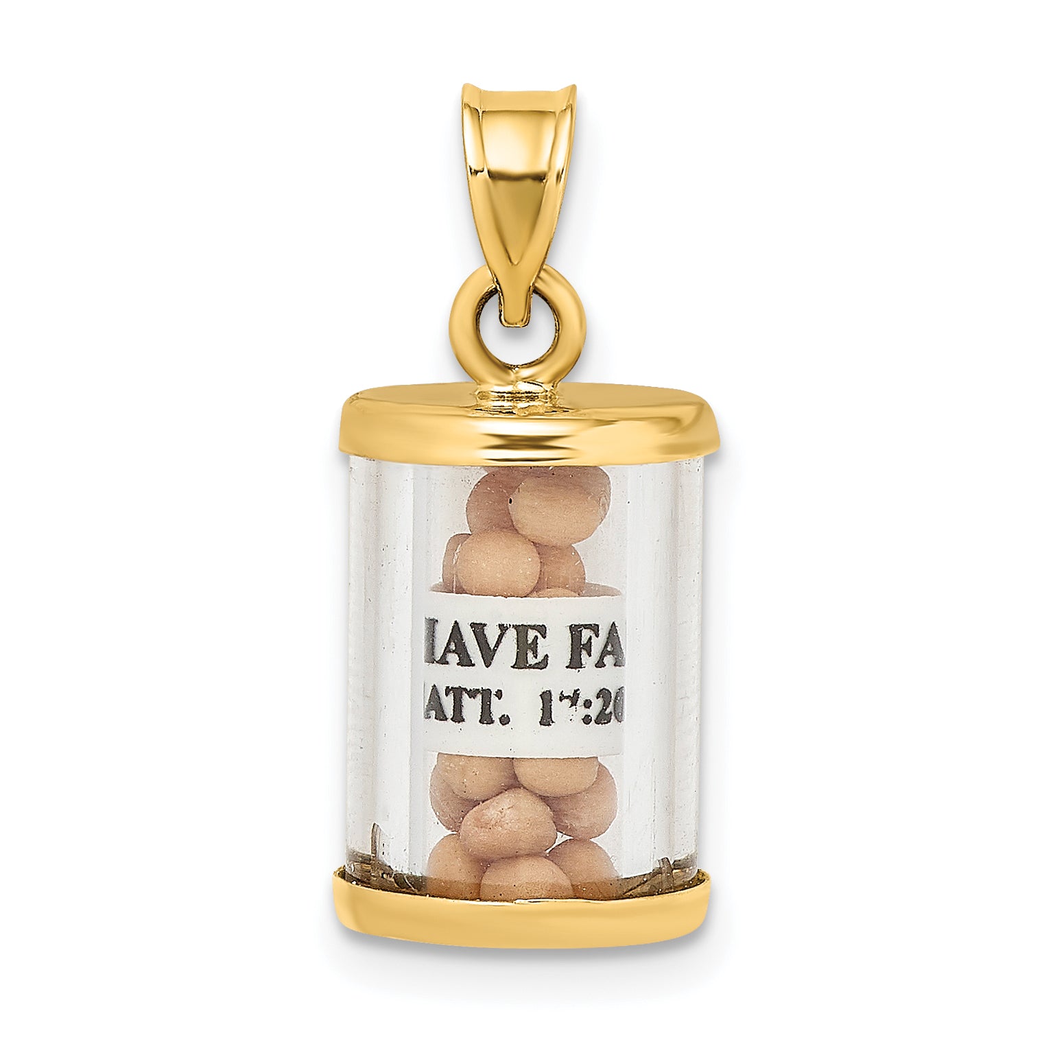 14K 3-D Mustard Seeds Matthew 17  Scroll Pendant