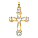 14K w/Rhodium D/C Cross w/Hearts Pendant