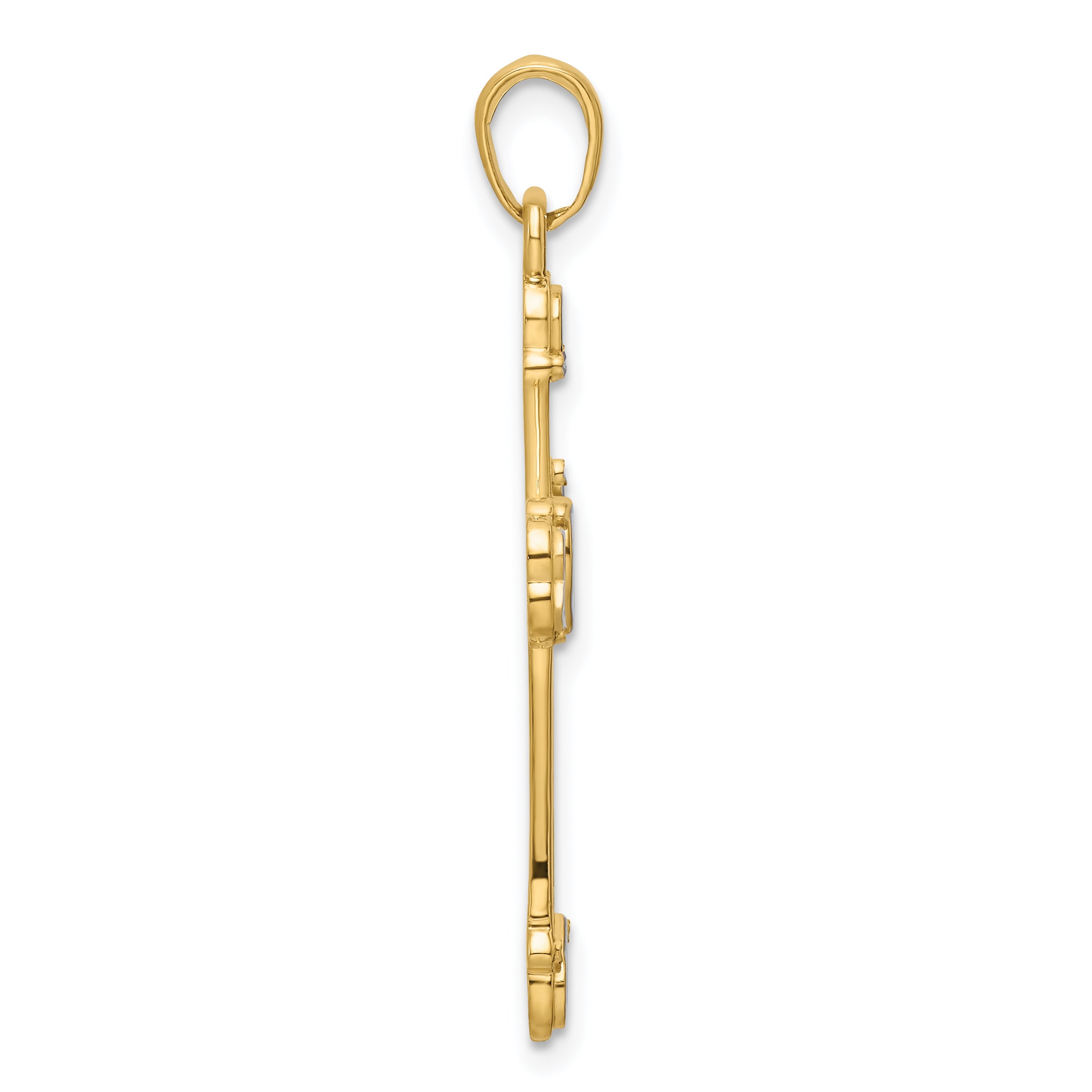 14K w/Rhodium D/C Cross w/Hearts Pendant