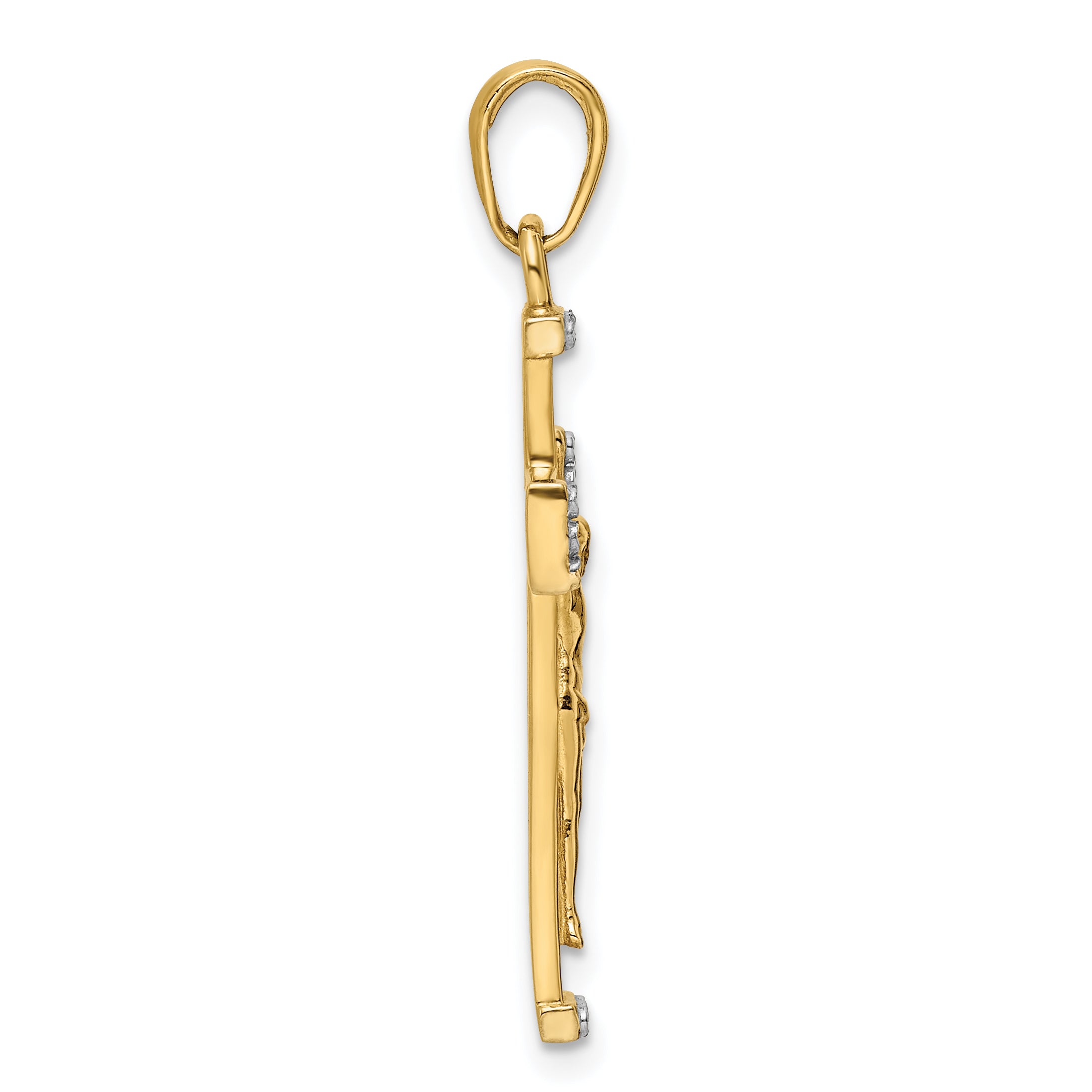 14K w/Rhodium D/C Crucifix Pendant