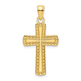 14K Polished Beaded Cross Pendant