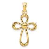 14K Polished Beaded Cross Pendant