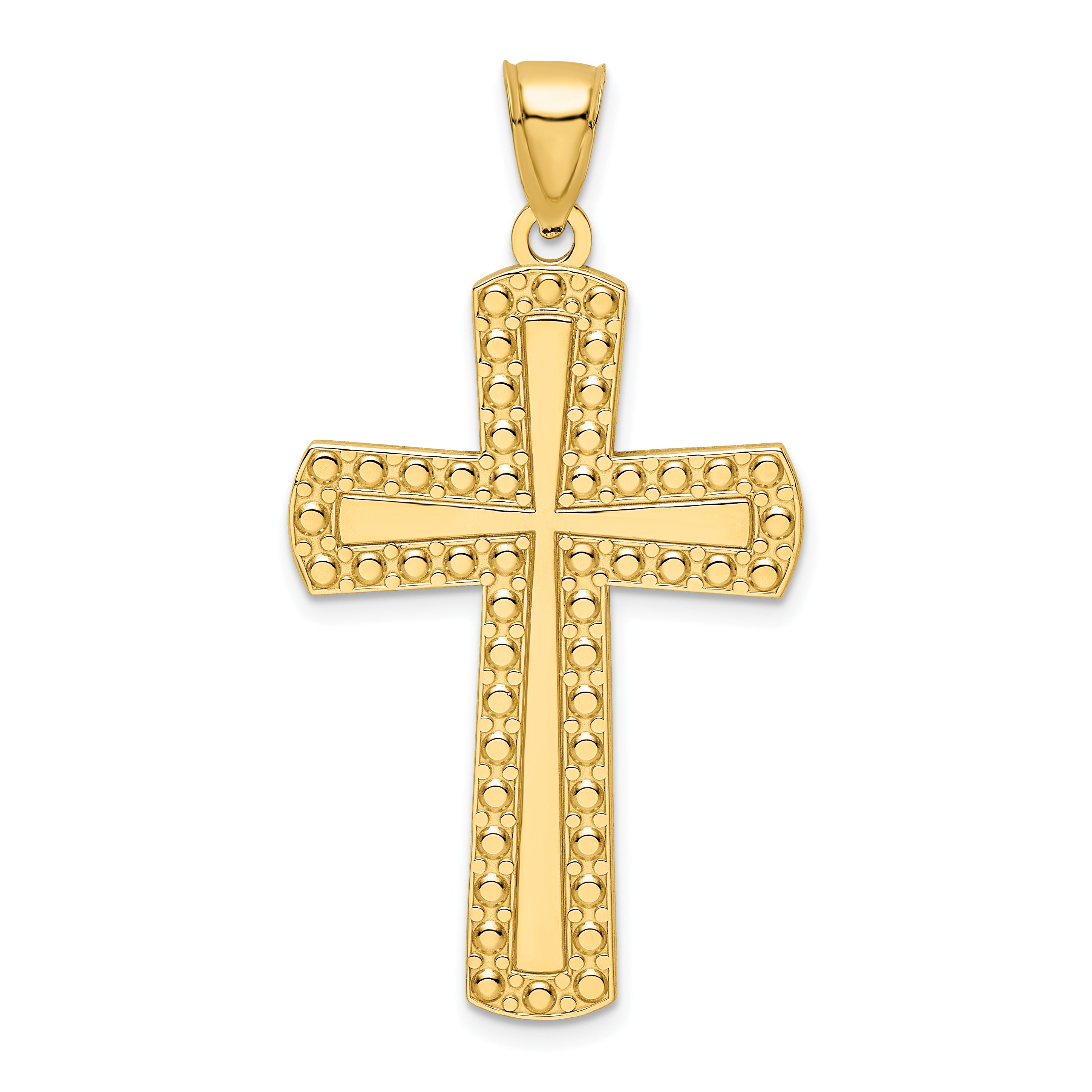 14K Polished Beaded Cross Pendant