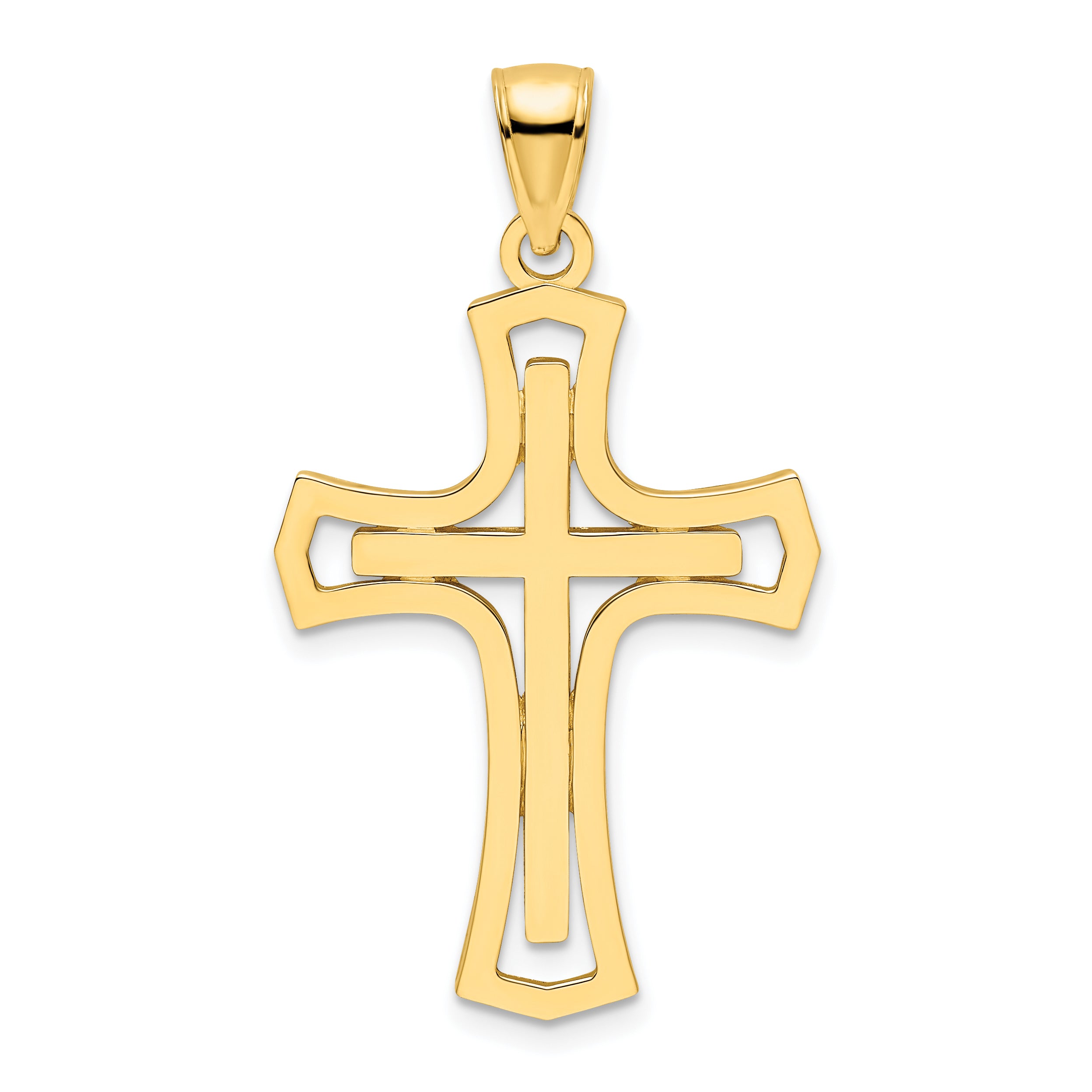 14K Polished Double Cross Pendant