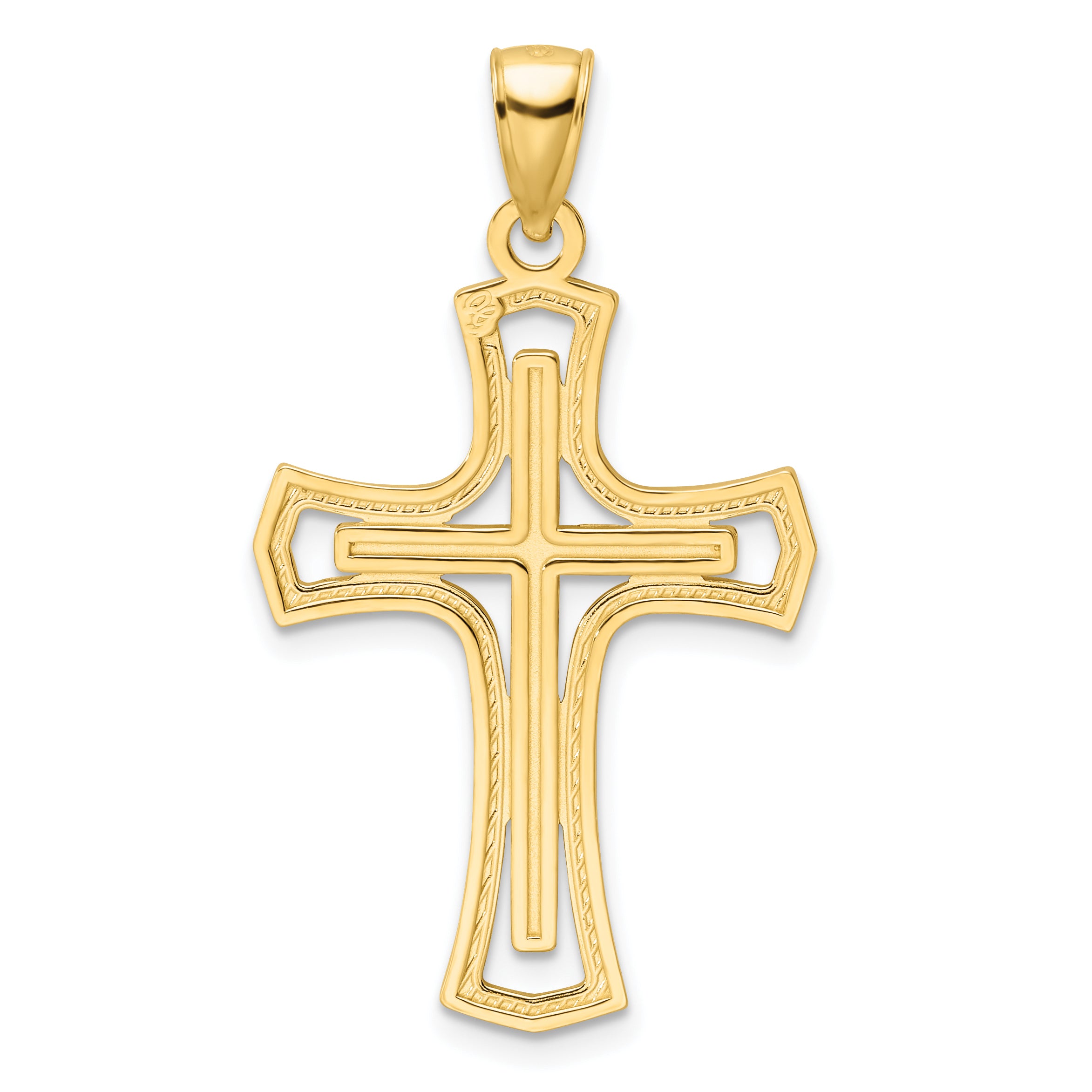14K Polished Double Cross Pendant