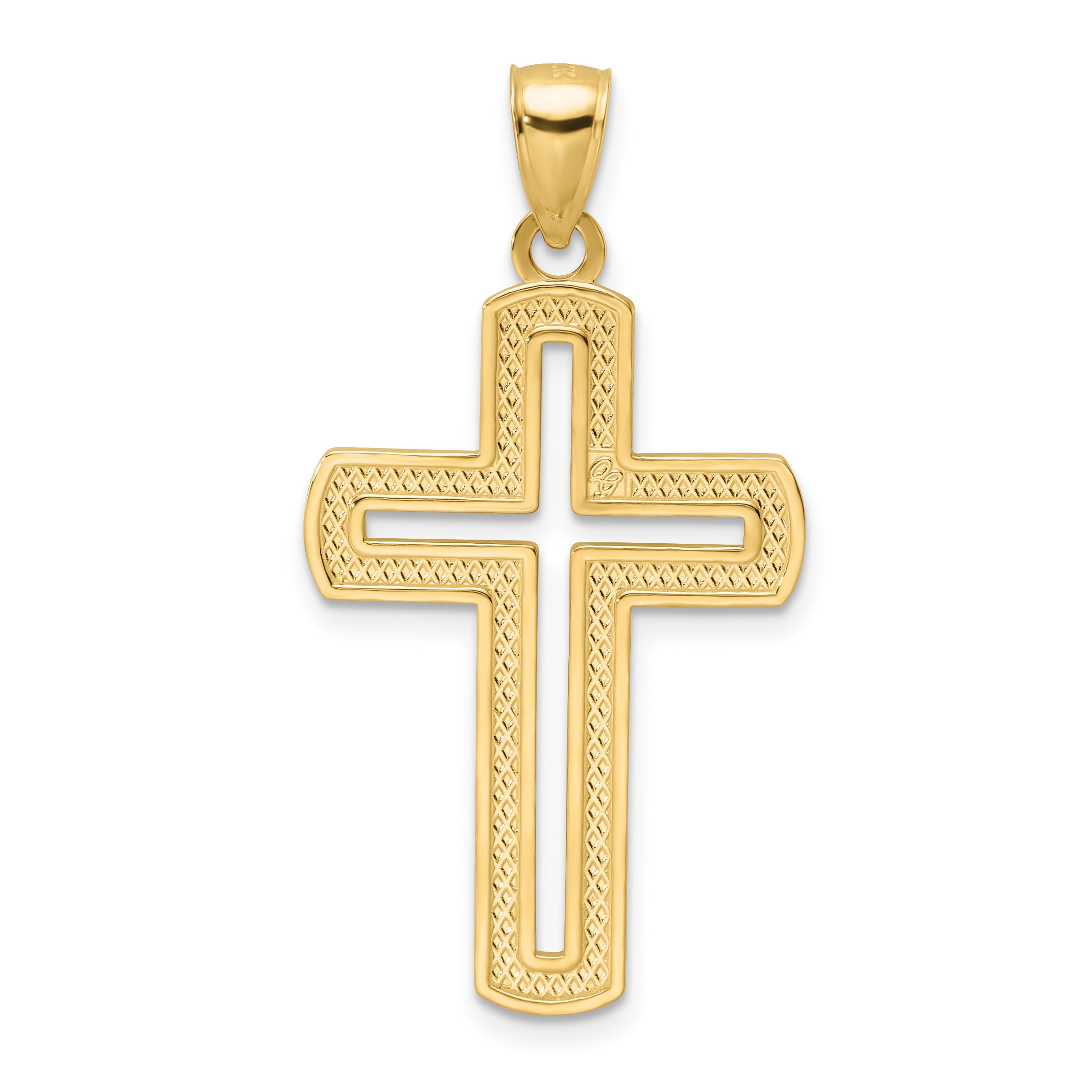 14K Polished Beaded Cross Pendant