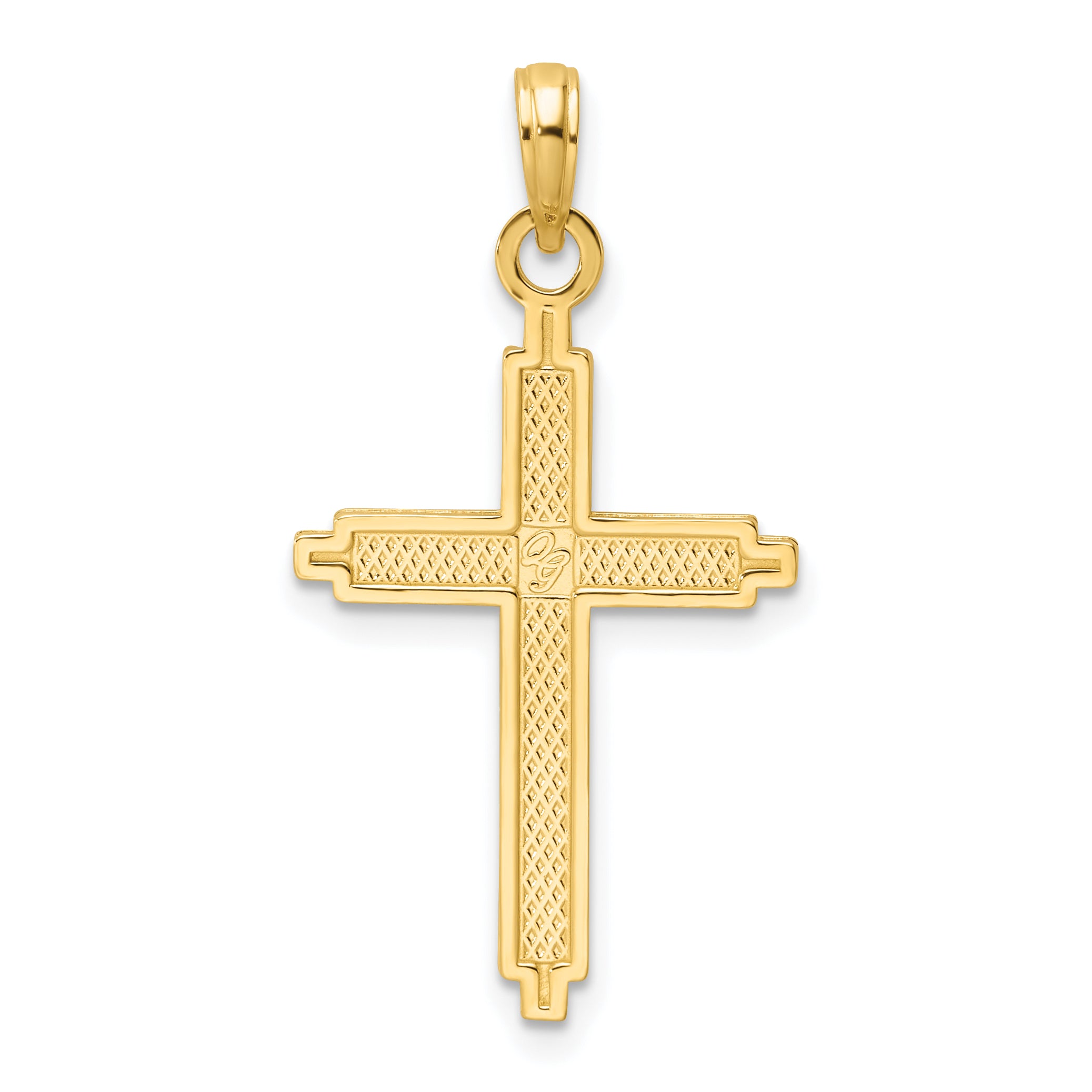 14K Polished Beaded Cross Pendant