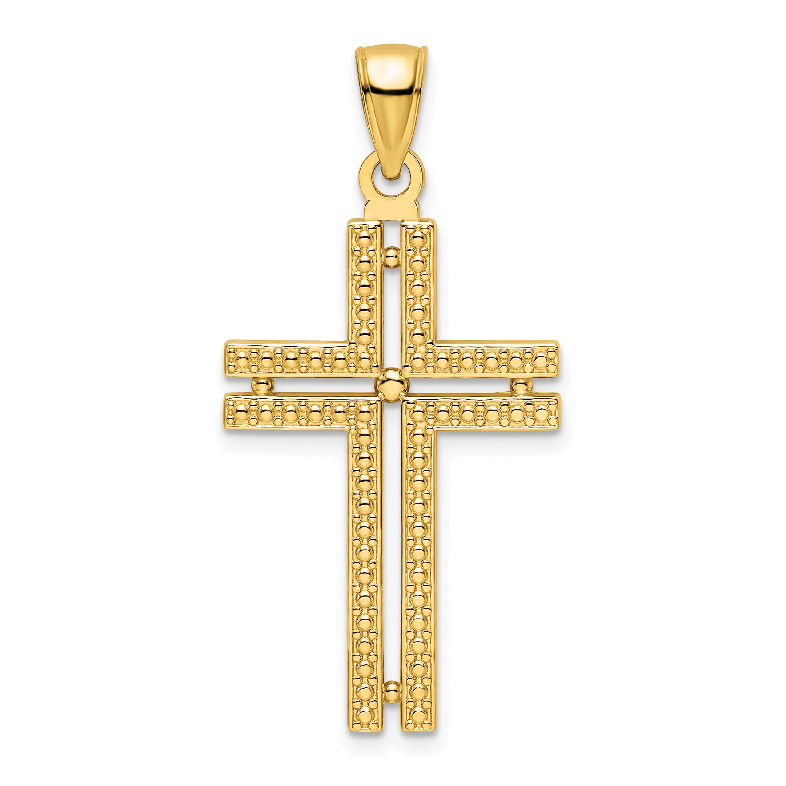 14K Polished Beaded Cross Pendant