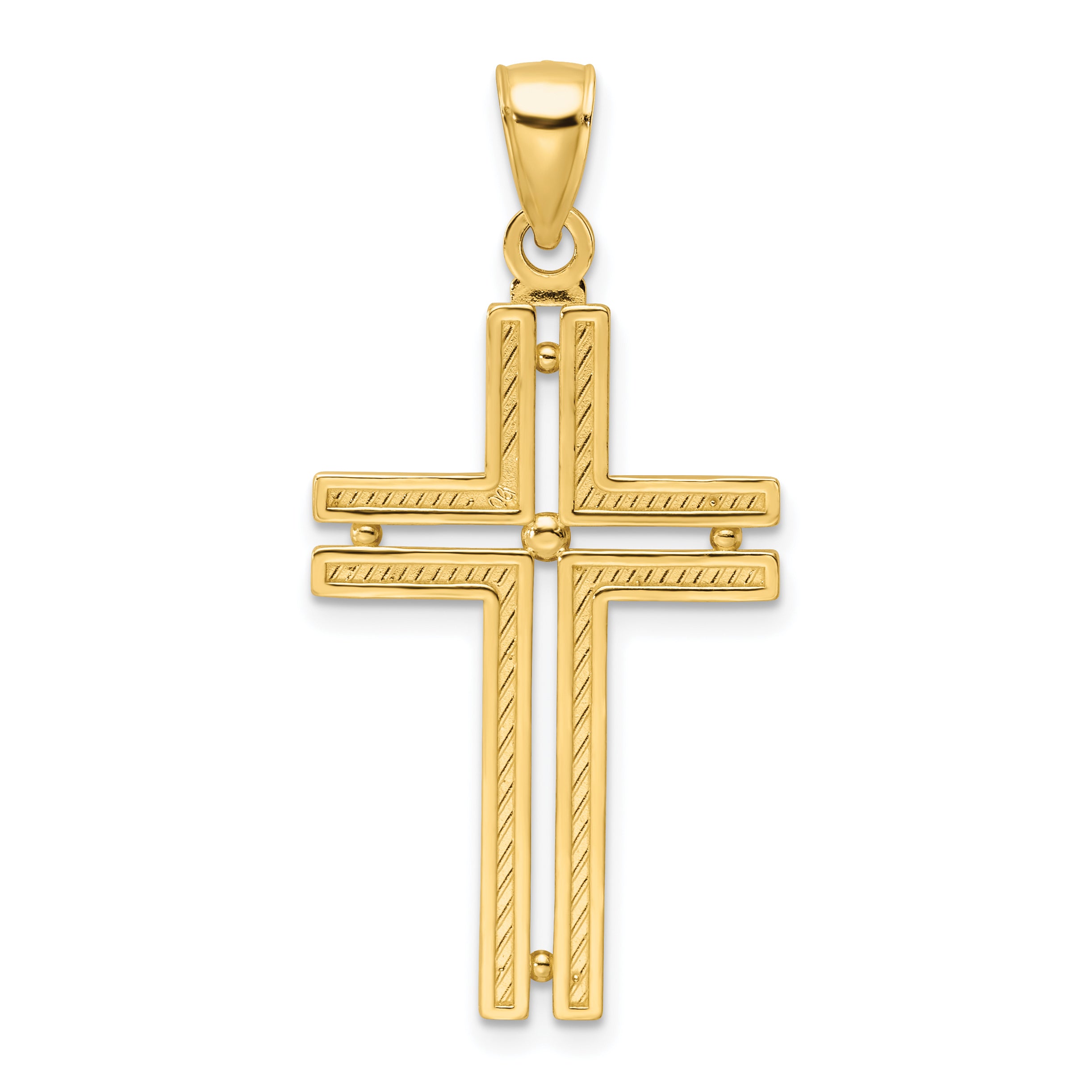 14K Polished Beaded Cross Pendant