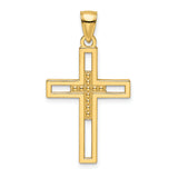 14k Beaded & Polished Double Cross Pendant