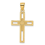 14k Beaded & Polished Double Cross Pendant