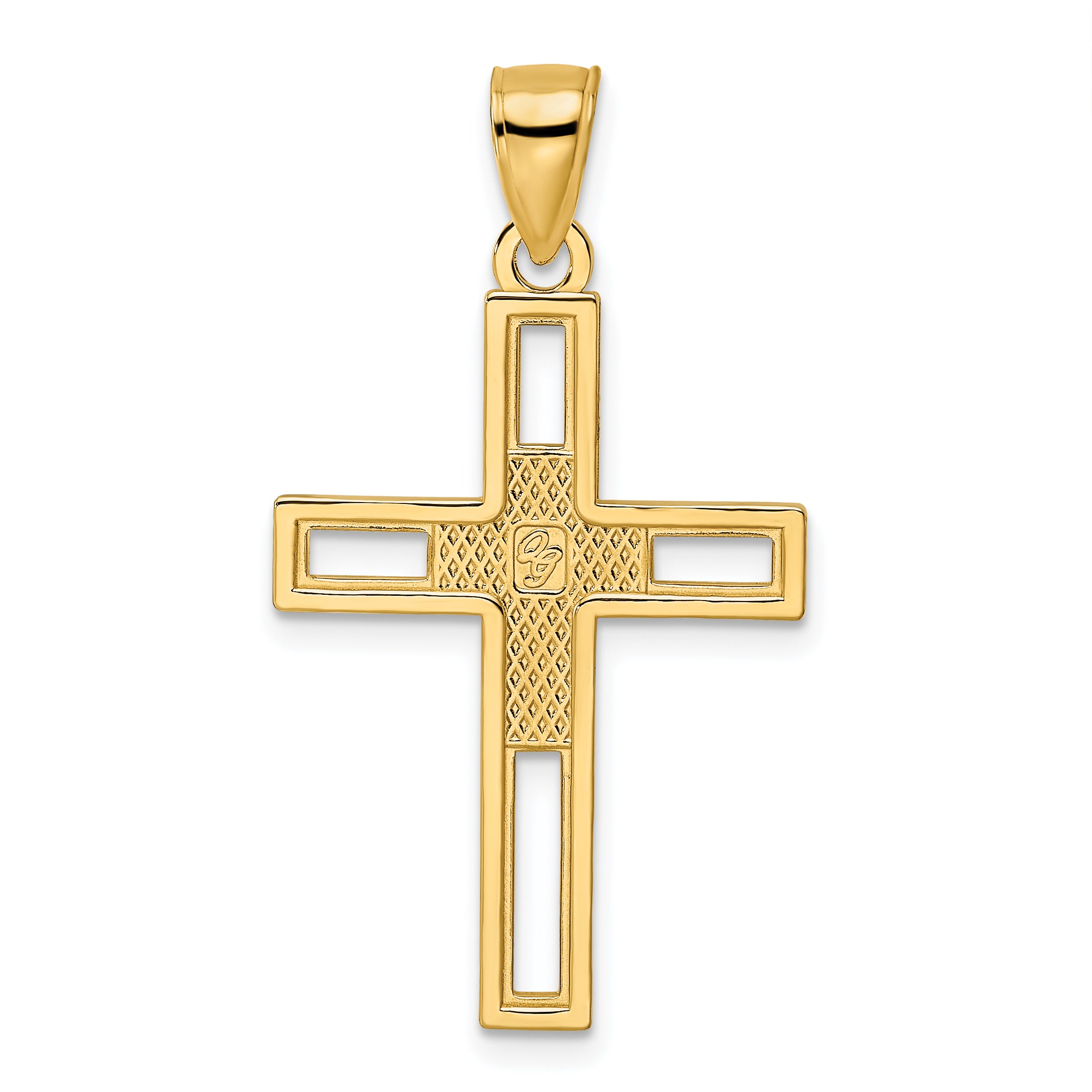 14k Beaded & Polished Double Cross Pendant