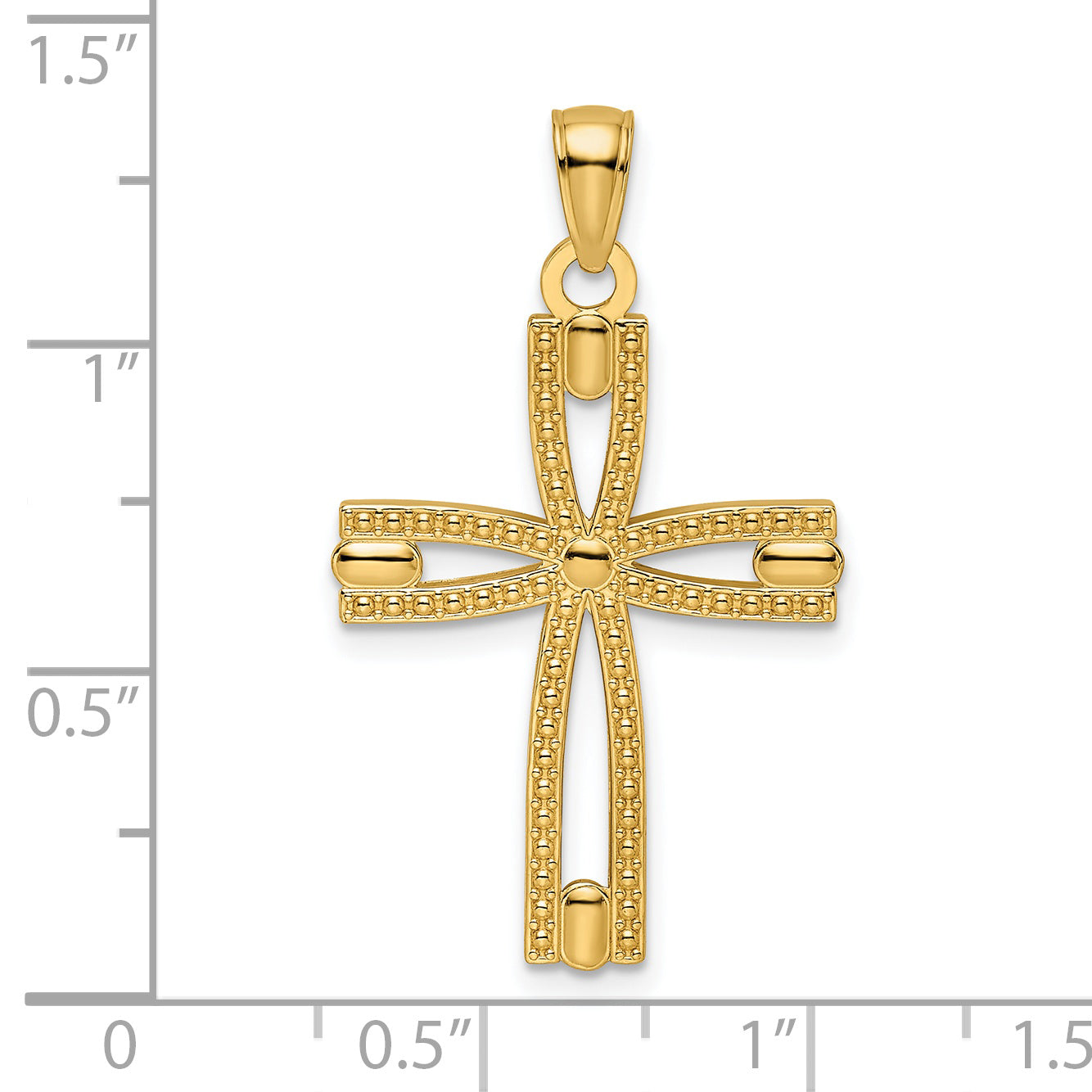 14k Beaded & Polished Cross Pendant