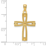 14k Beaded & Polished Cross Pendant