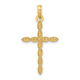 14K Polished & Beaded Design Cross Pendant