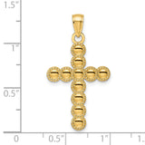 14K Polished & Beaded Circles Cross Pendant