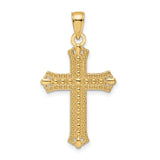 14K Polished & Textured Pointed Ends Fancy Cross Pendant
