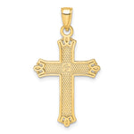 14K Polished & Textured Pointed Ends Fancy Cross Pendant