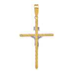 14K w/White Rhod Polished & Textured INRI Crucifix Cross Pendant