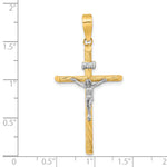 14K w/White Rhod Polished & Textured INRI Crucifix Cross Pendant