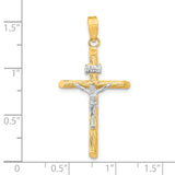 14K w/White Rhod Polished & Textured INRI Crucifix Cross Pendant