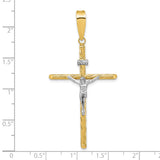 14K w/White Rhod Polished & Textured INRI Crucifix Cross Pendant