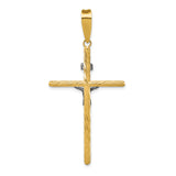 14K w/White Rhod Polished & Textured INRI Crucifix Cross Pendant