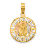 14K Rose and White-plated Polished CZ Baguettes Mary Round Pendant