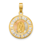 14K Rose and White-plated Polished CZ Baguettes Mary Round Pendant