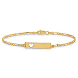 14k Cut-out Heart Figaro Link ID Bracelet