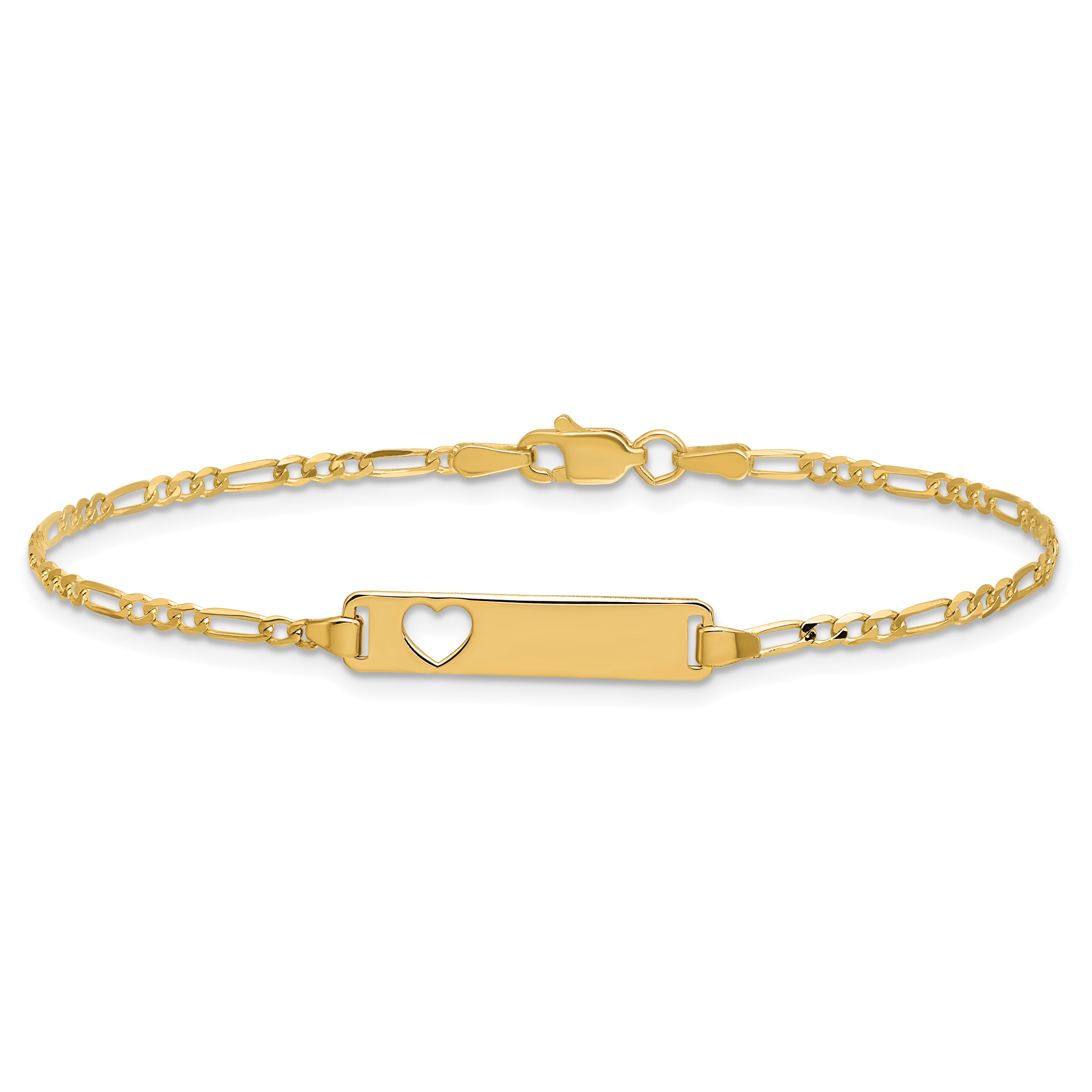 14k Cut-out Heart Figaro Link ID Bracelet