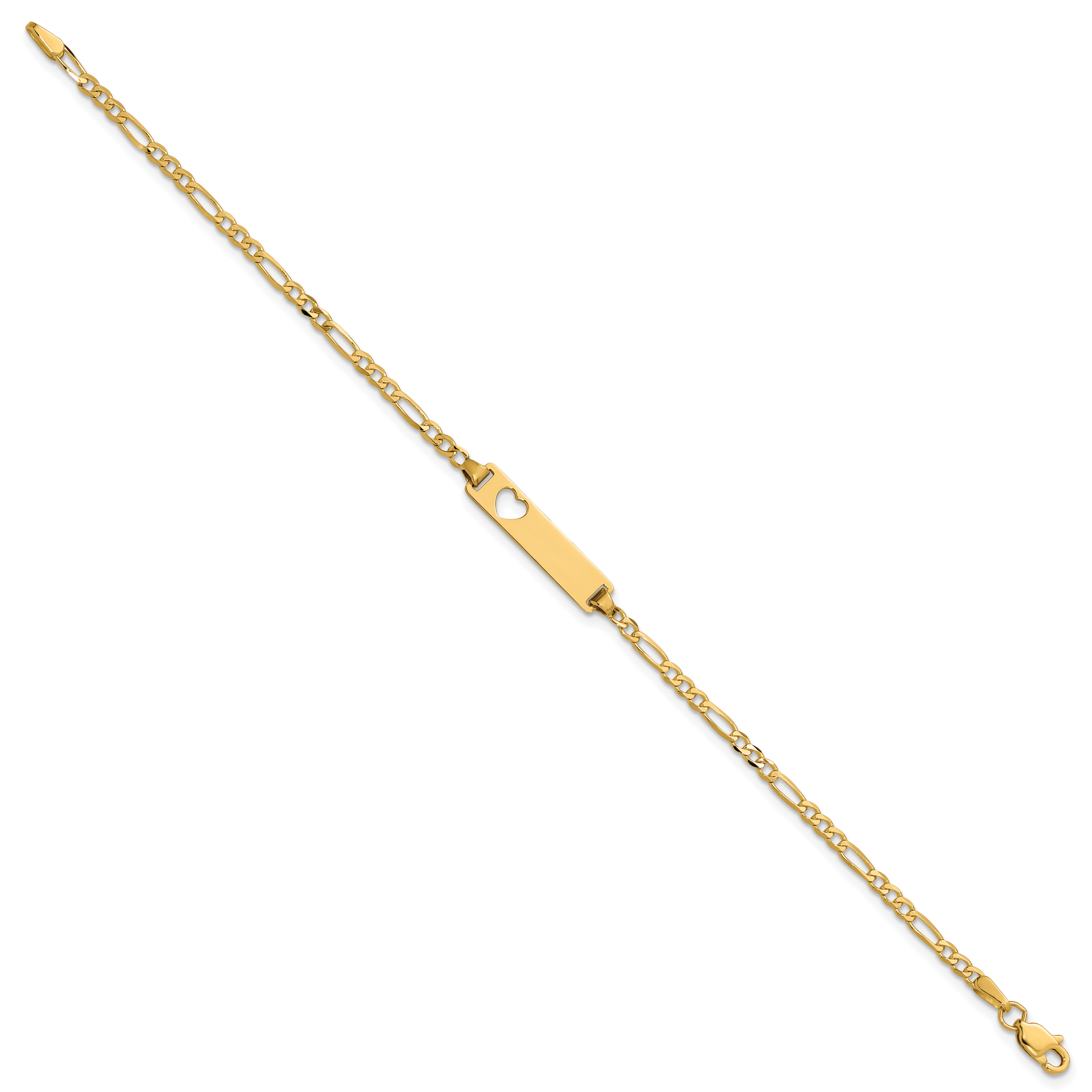 14k Cut-out Heart Figaro Link ID Bracelet