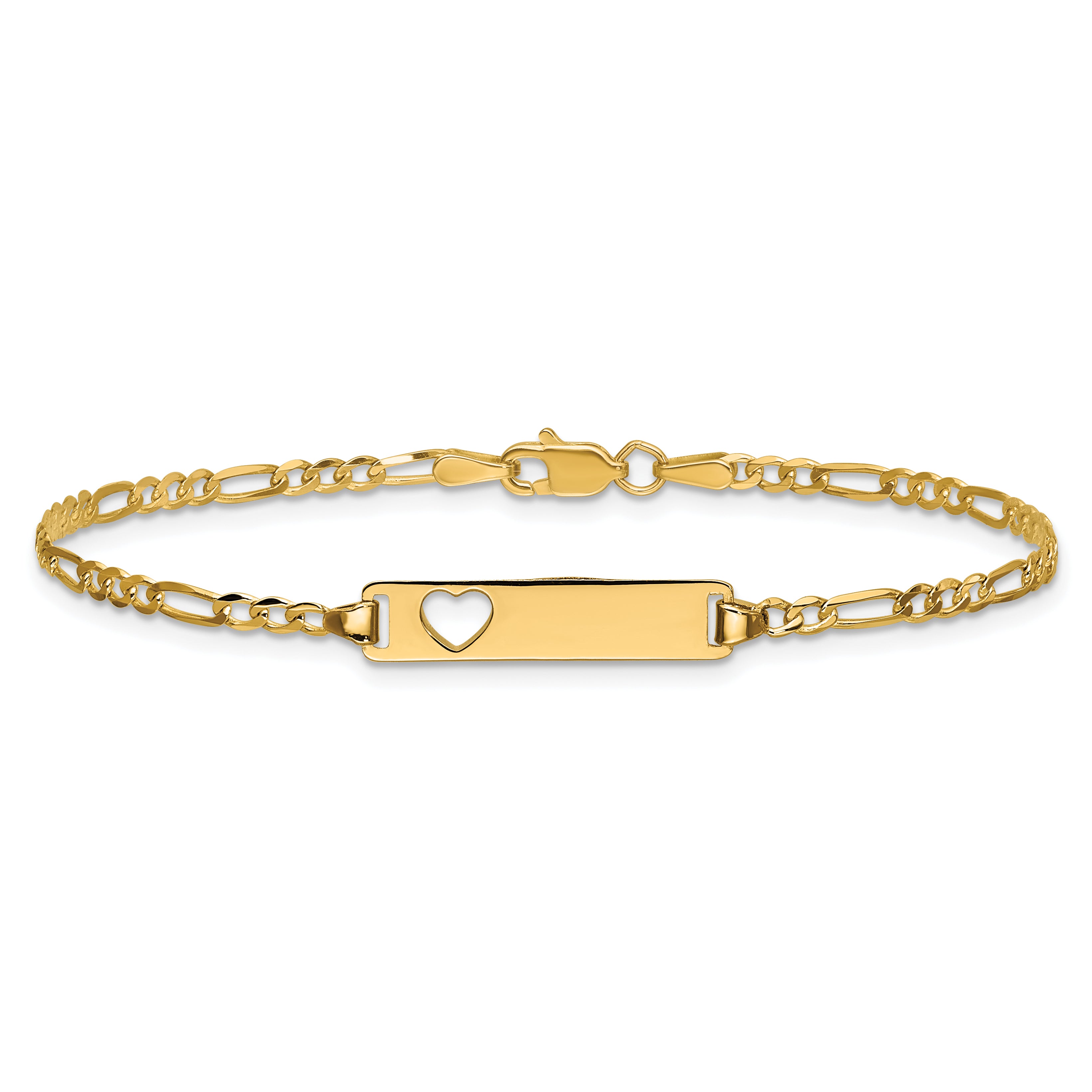 14k Cut-out Heart Figaro Link ID Bracelet