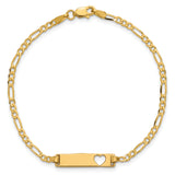 14k Cut-out Heart Figaro Link ID Bracelet