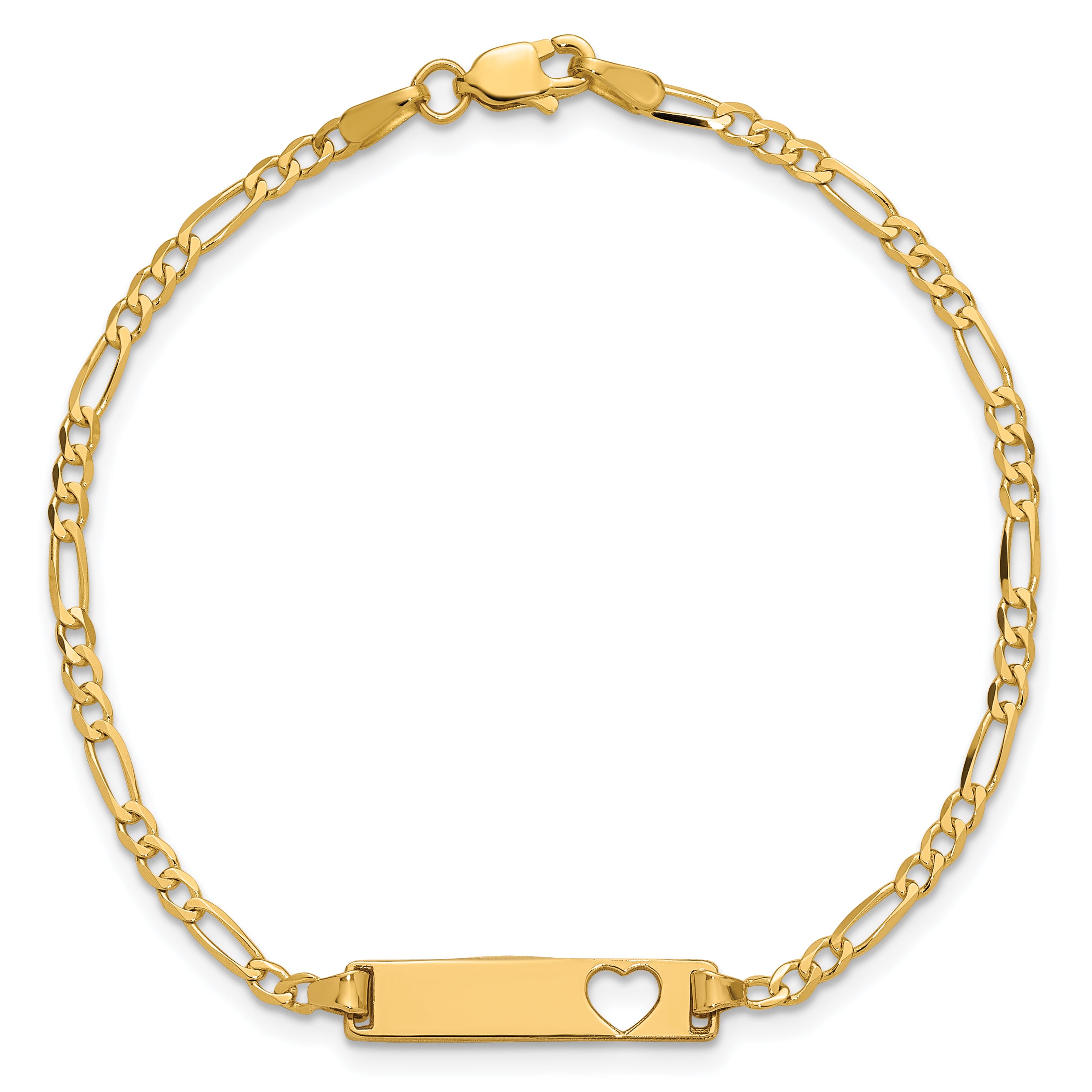 14k Cut-out Heart Figaro Link ID Bracelet