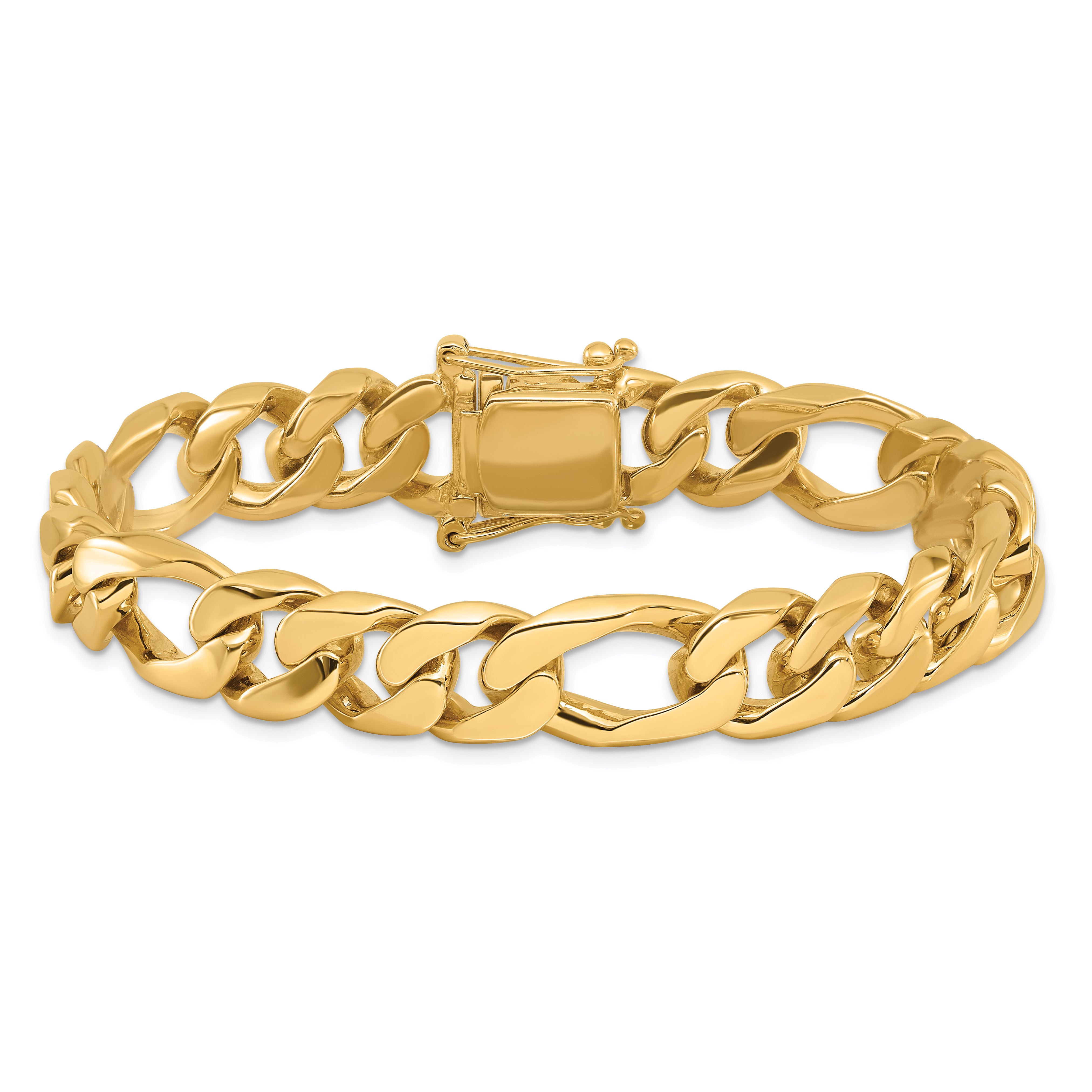 14K 10mm Hand-Polished Figaro Link Bracelet