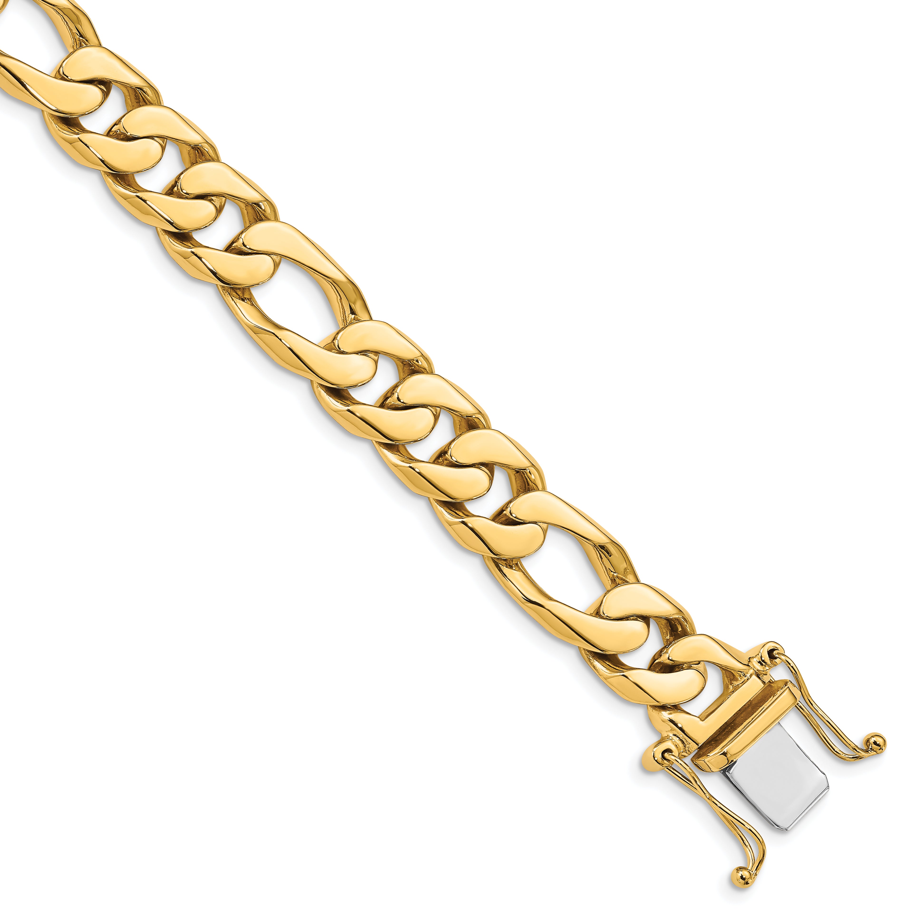 14K 10mm Hand-Polished Figaro Link Bracelet
