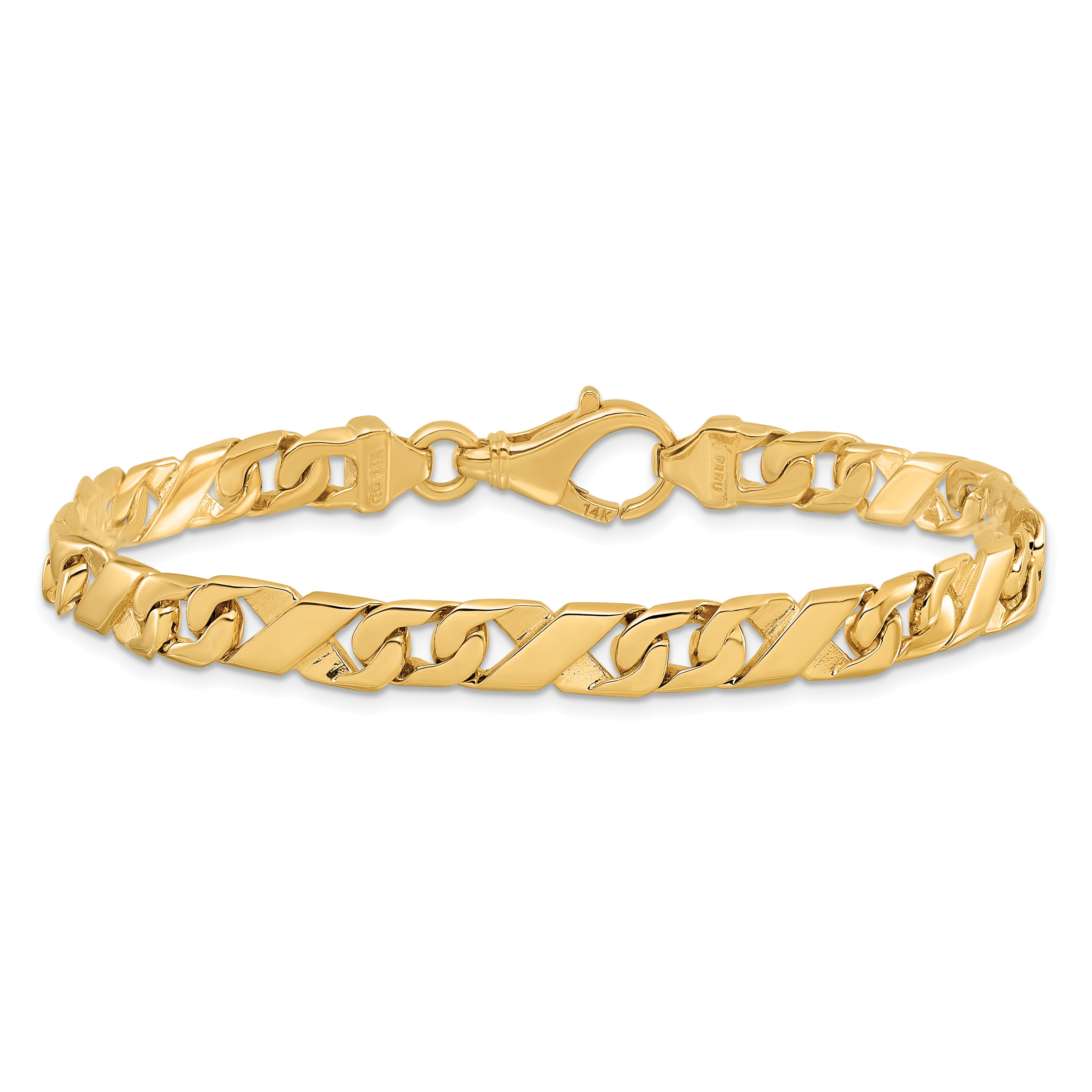 14K 6.7mm Hand-polished Fancy Link Bracelet