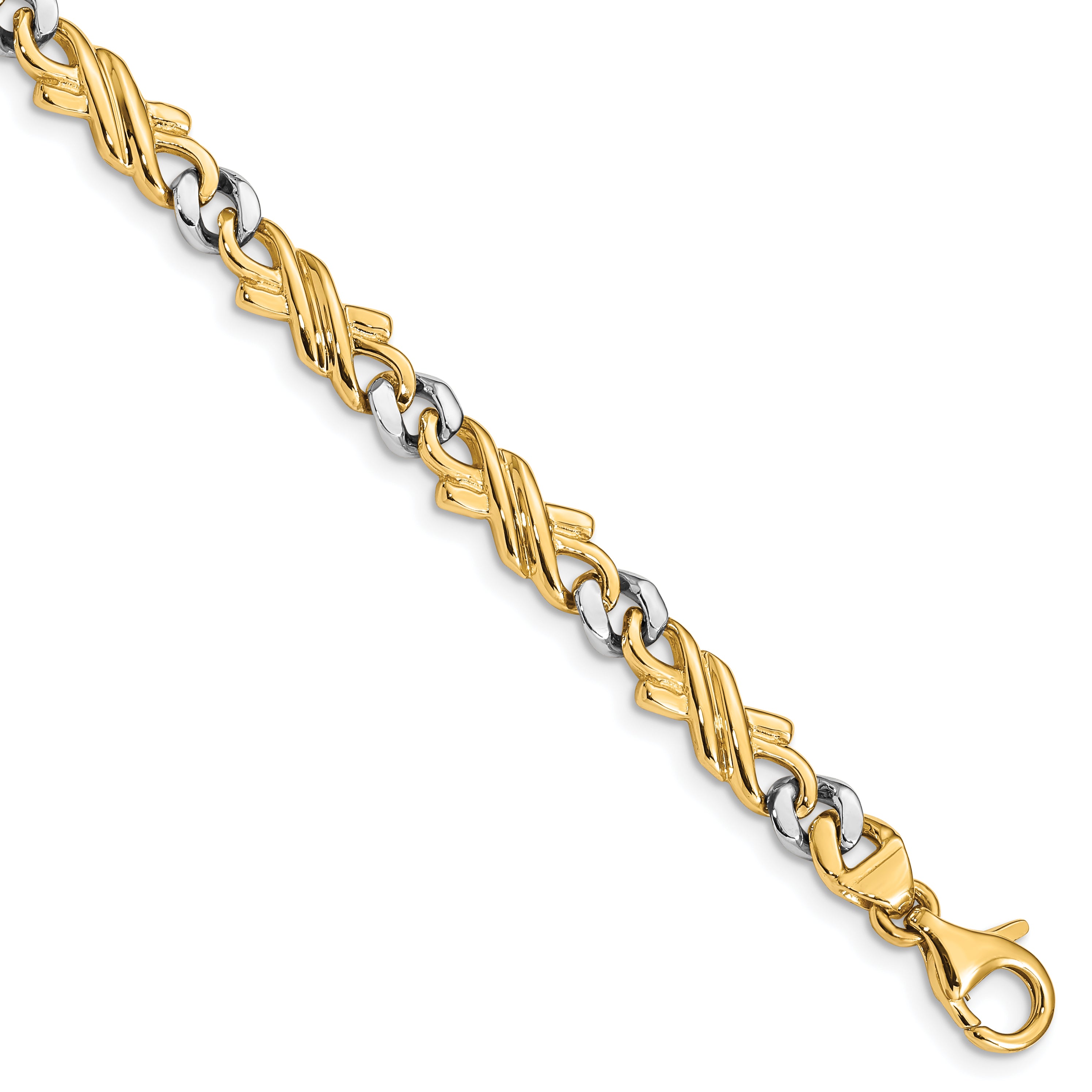 14k Two-tone 6mm Hand-polished Fancy Link Chain