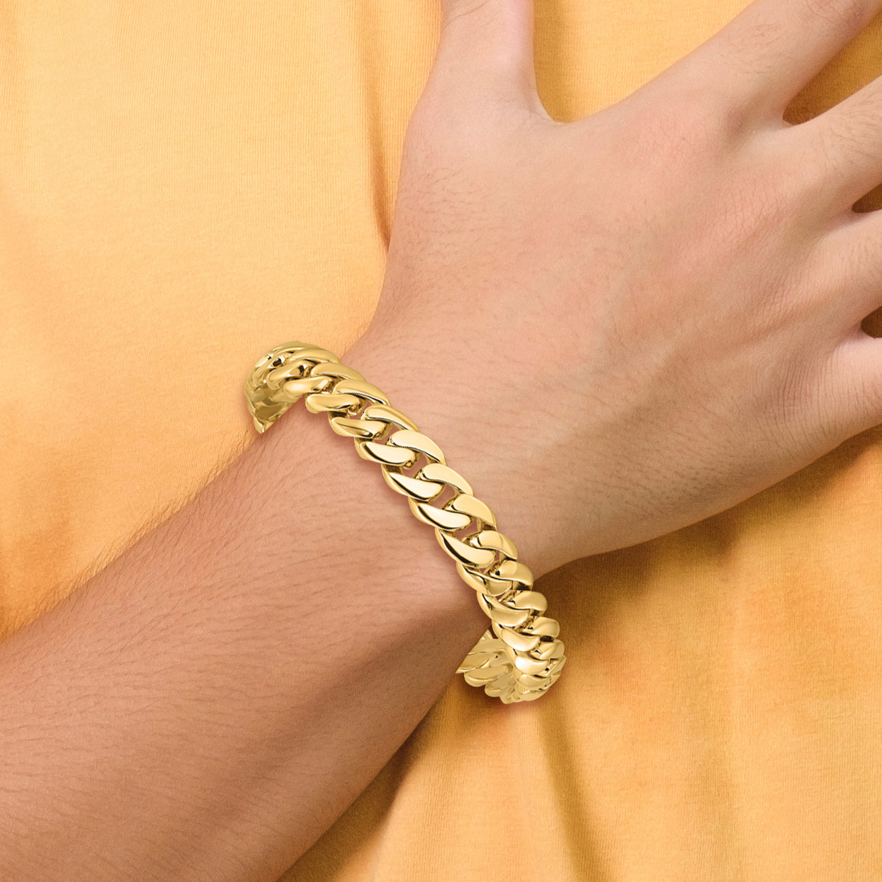 14k 10.75mm Hand Polished Fancy Link Bracelet