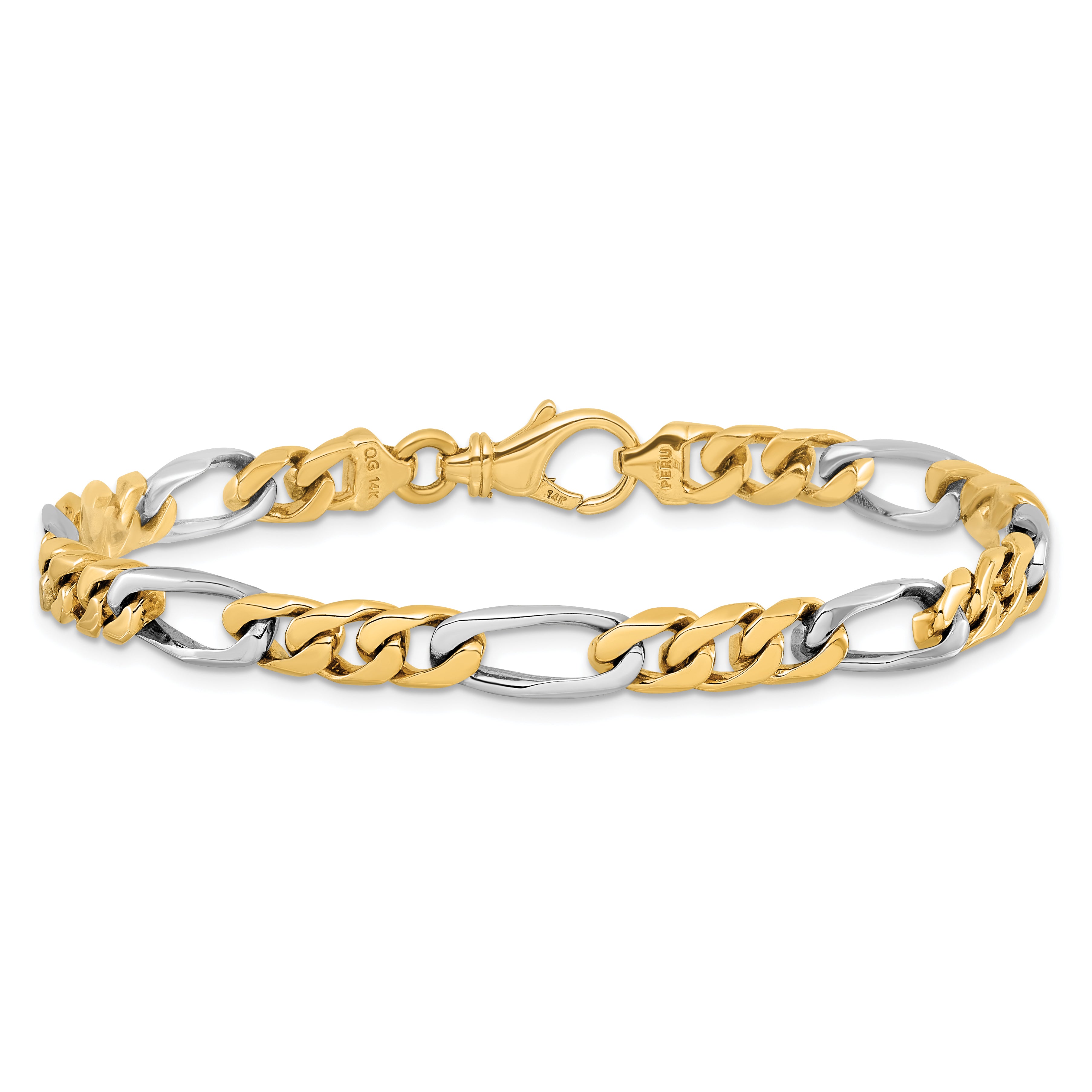 14K Two-tone 6.3mm Hand-polished Fancy Link Bracelet