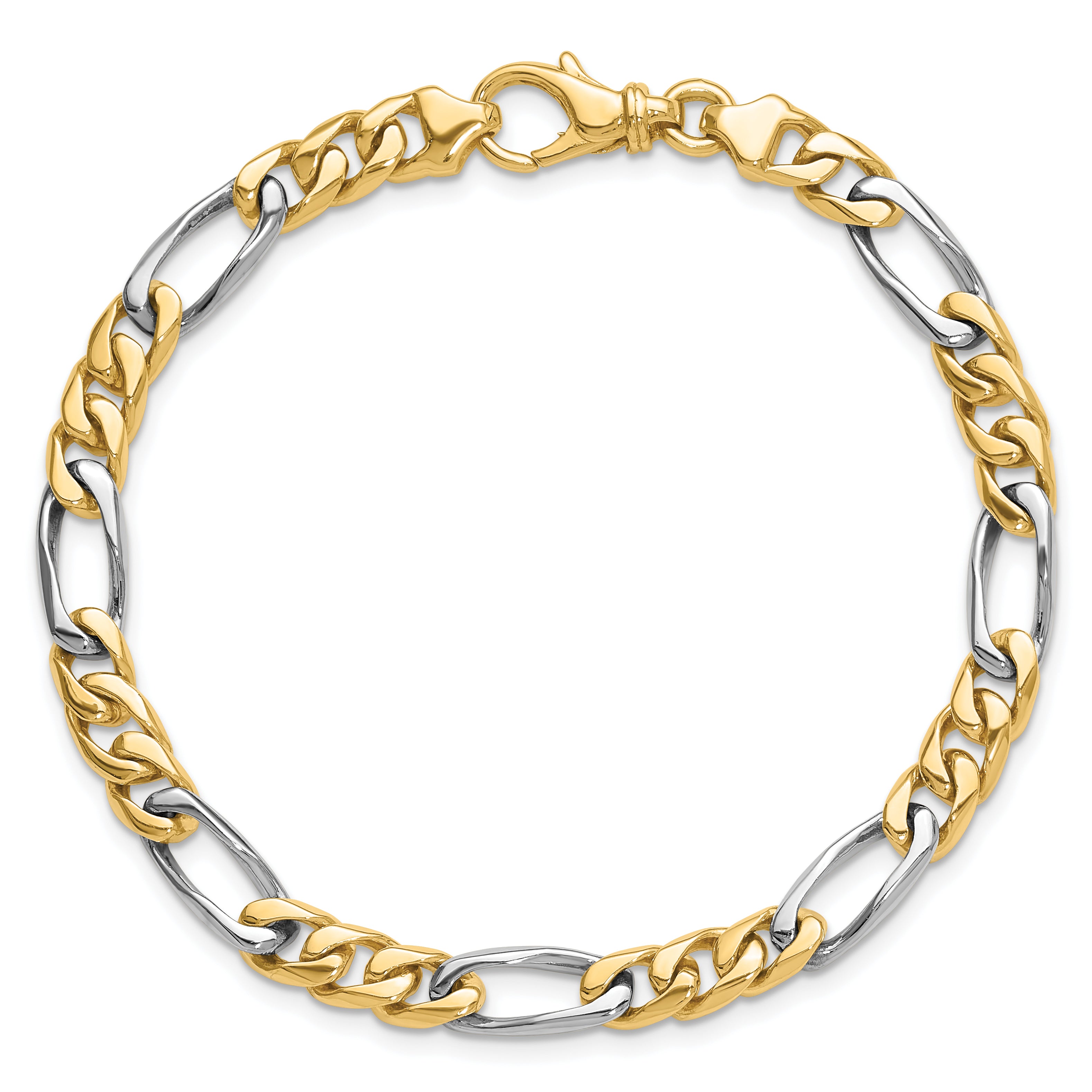 14K Two-tone 6.3mm Hand-polished Fancy Link Bracelet