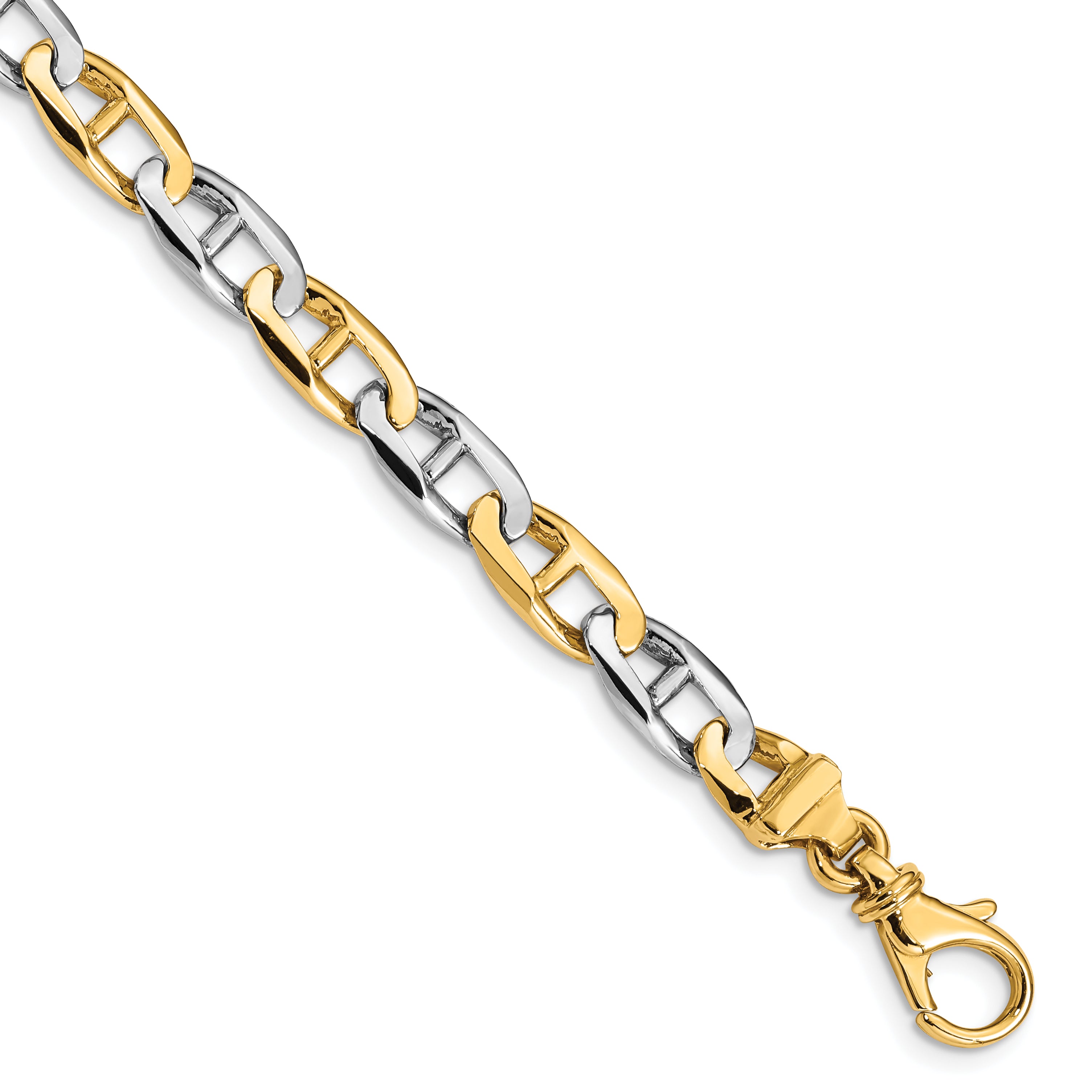 14K Two-tone 6.6mm Hand-polished Fancy Anchor Link Bracelet