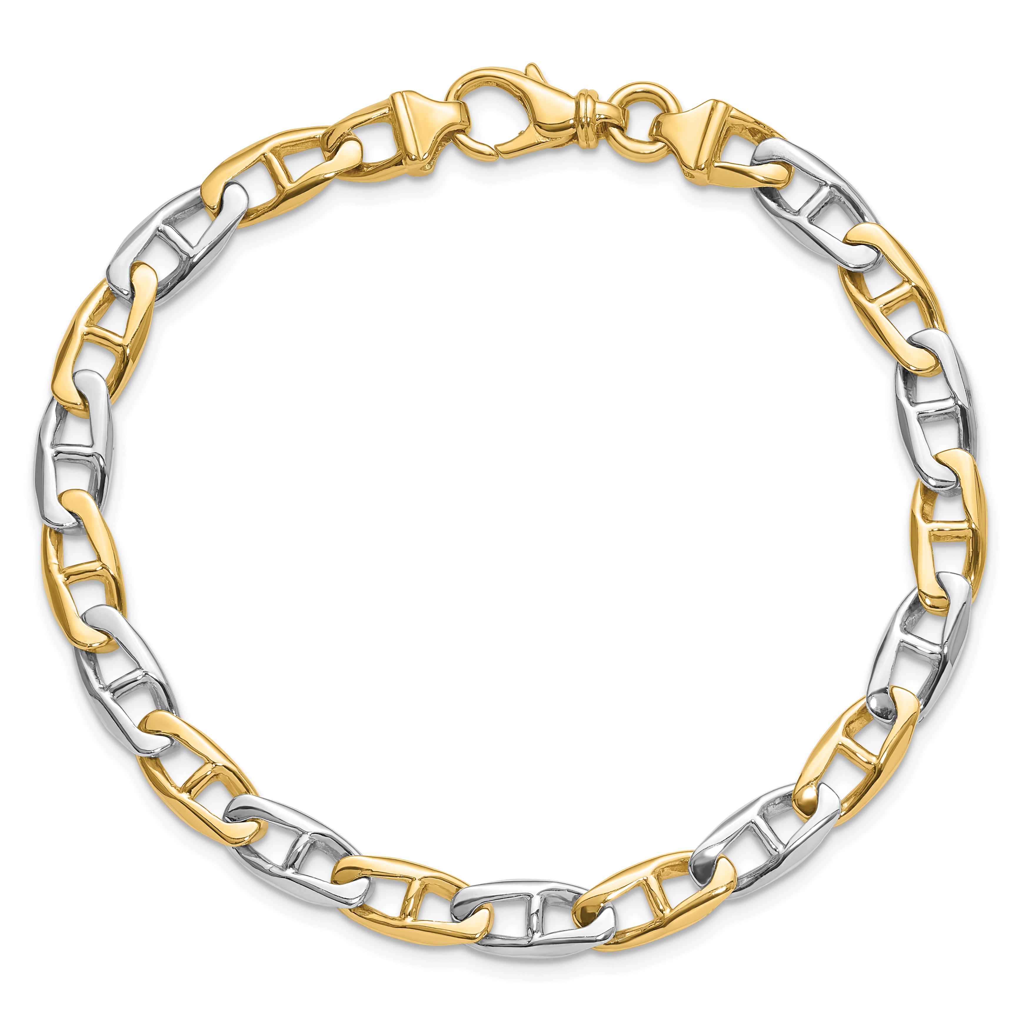 14K Two-tone 6.6mm Hand-polished Fancy Anchor Link Bracelet