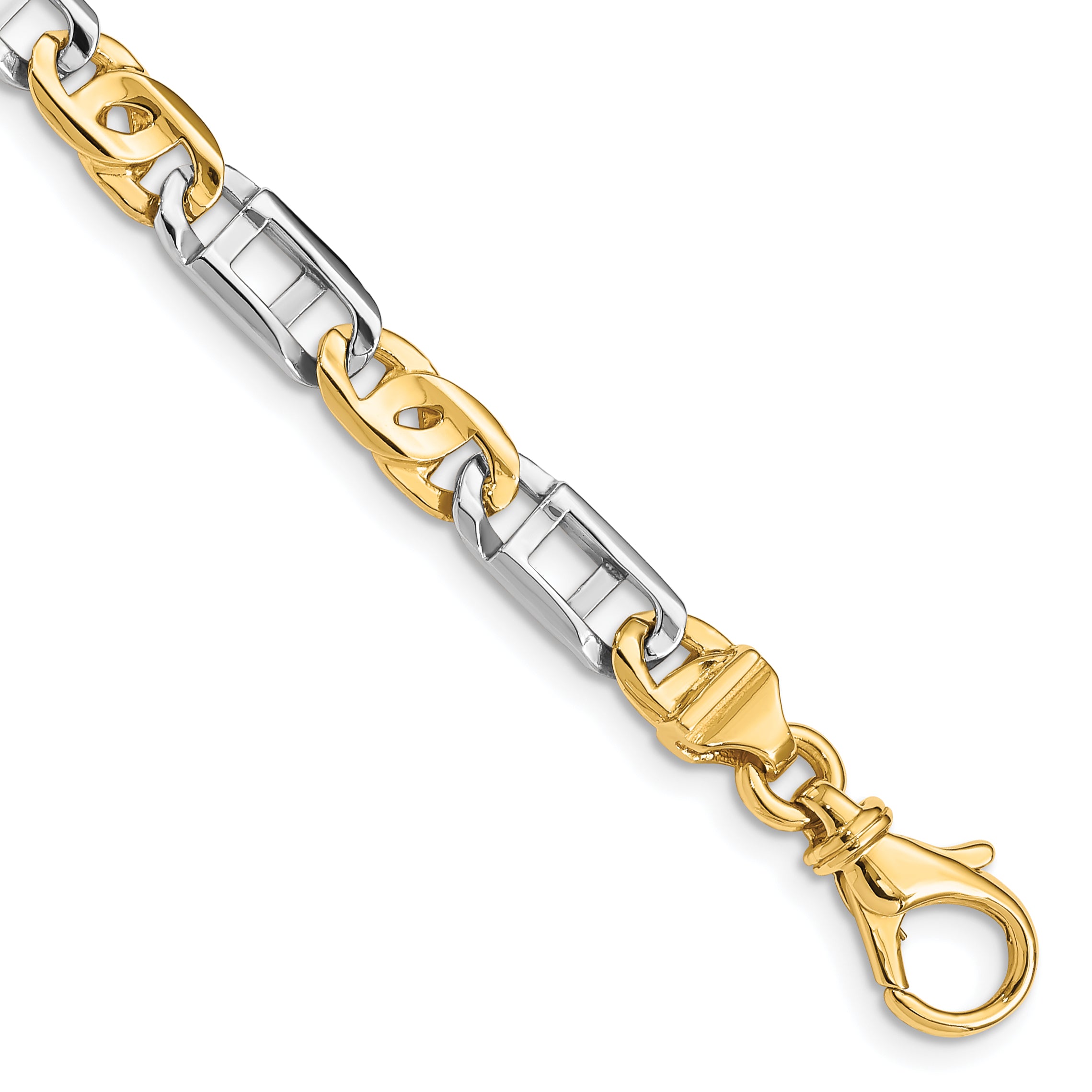 14K Two-tone 5.5mm Hand Polished Fancy Link Bracelet