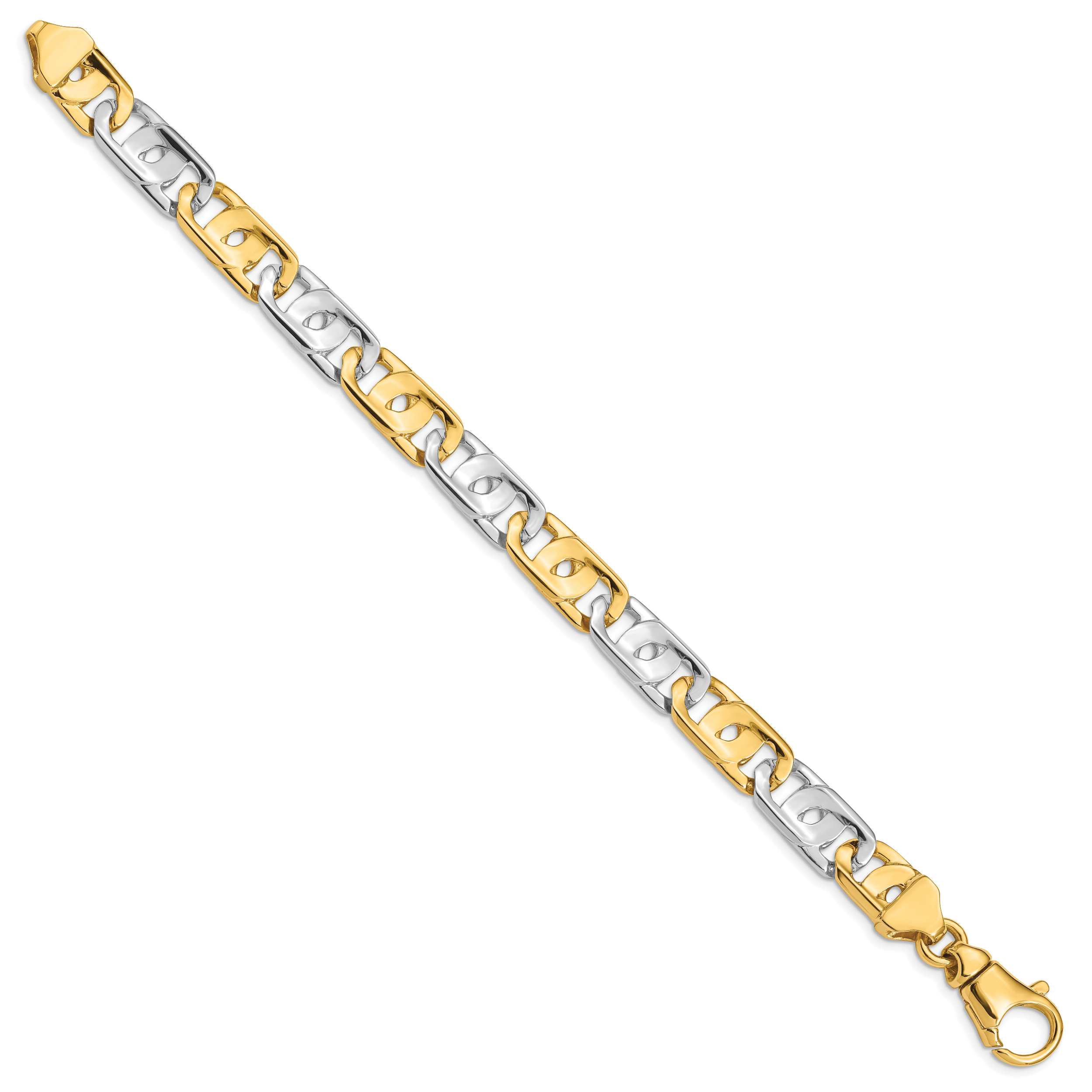14k Two-tone 10mm Hand Polished Fancy Link Bracelet