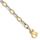 14k Two-tone 6.6mm Hand Polished and Satin Fancy Link Chain
