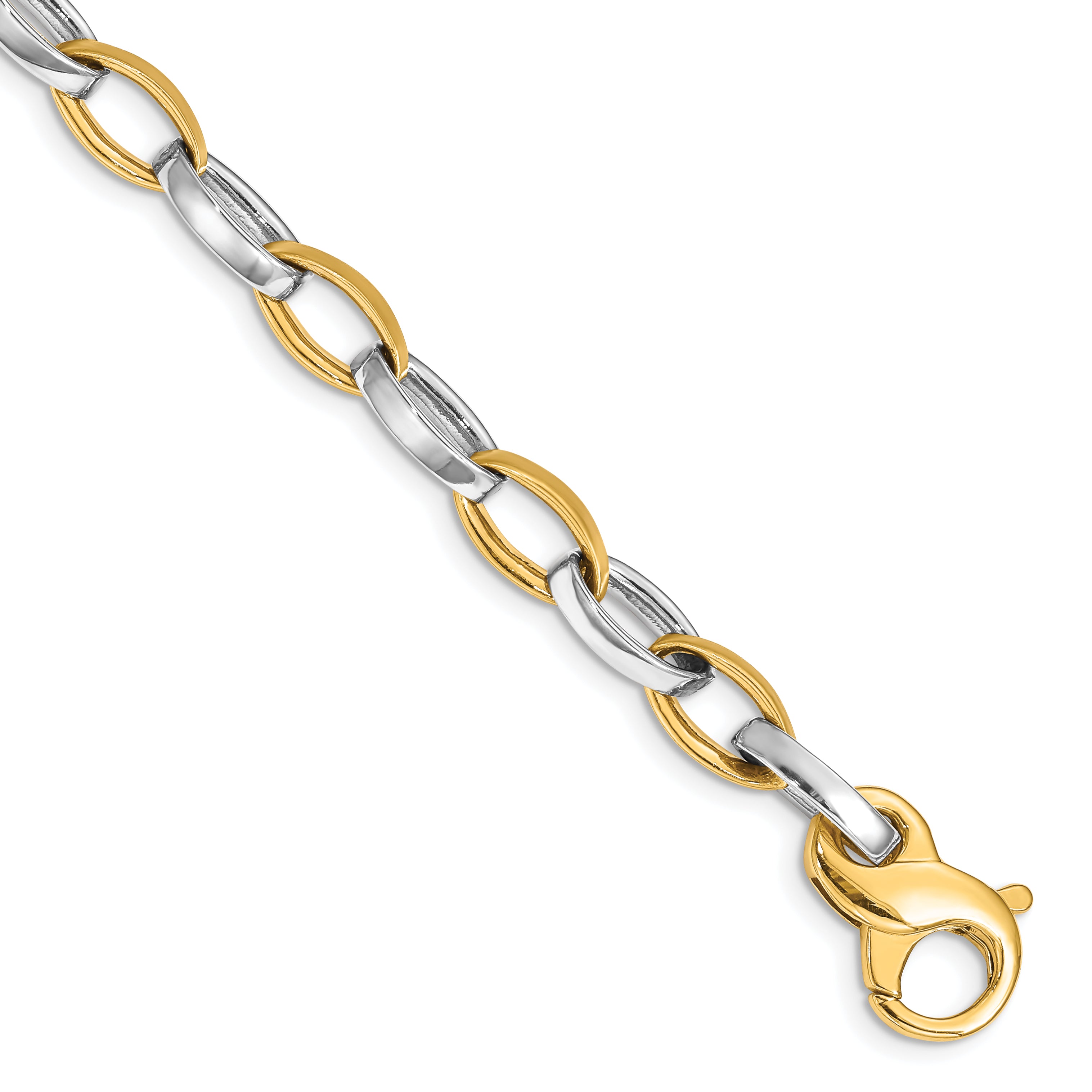 14k Two-tone 6.6mm Hand Polished and Satin Fancy Link Chain
